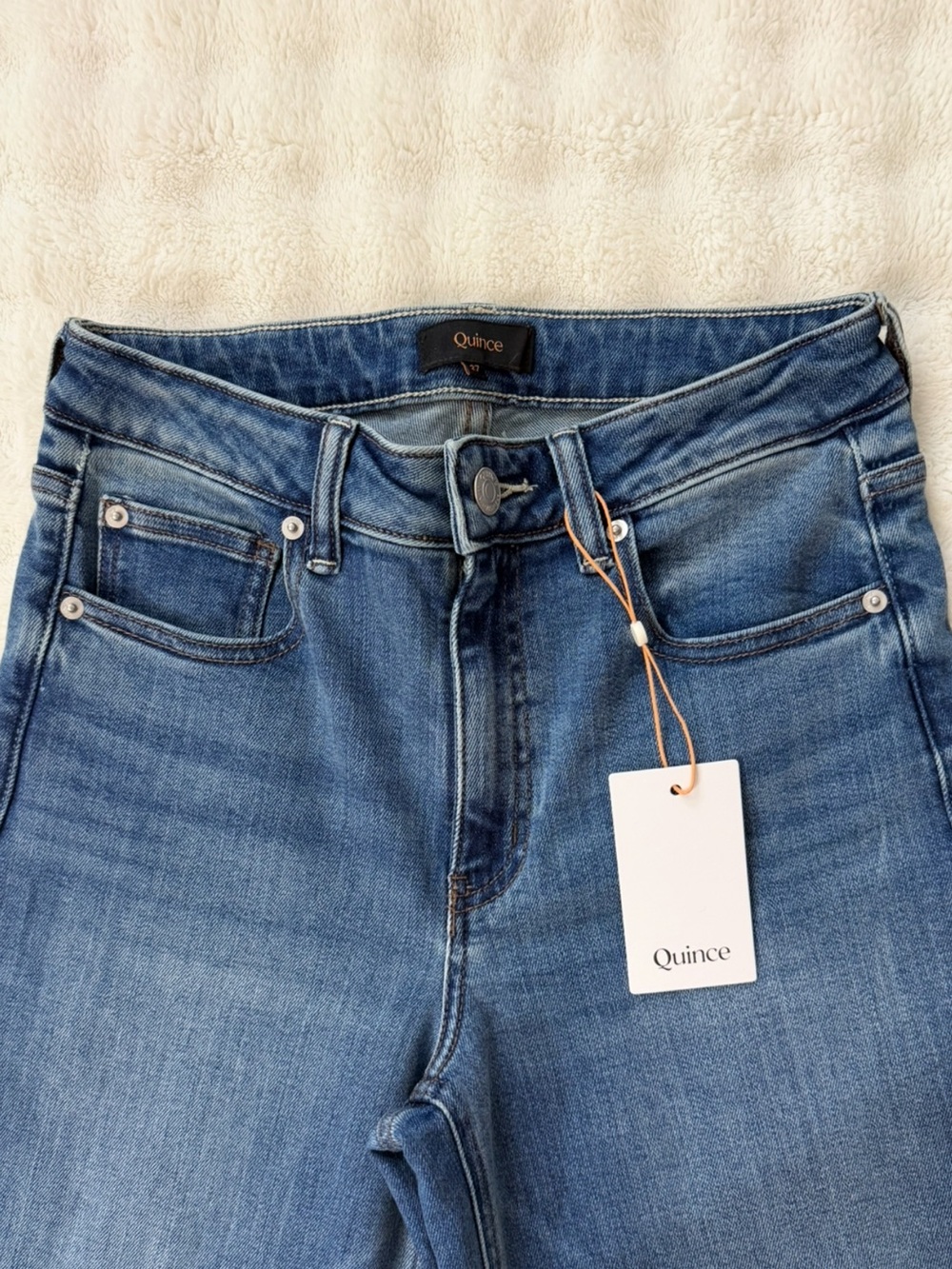 NWT Quince Bella Stretch High Rise Wide-Leg Raw Hem Jeans Twilight Blue Size 27 - Picture 4 of 15